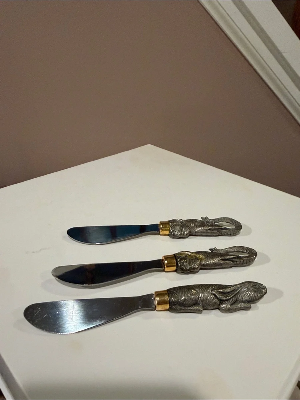 Vintage Arthur Court Cheese Knife Spreader Set/3 with Decorative Handles